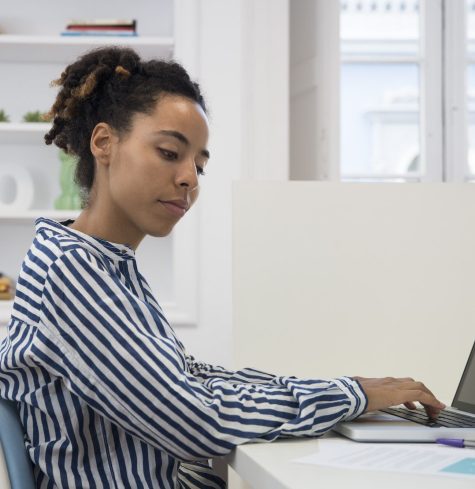 Woman making a referral online